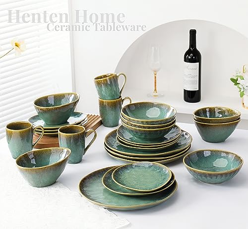 Set of 4 Appetizer and Sauce Plates for 4, Cake Dinnerware Set, Dinner Service, Modern Green Design