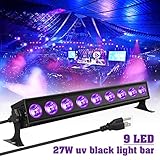 Black Lights Elfeland 9LED 27W LED UV Blacklight Bar with US Plug Glow in The Dark Party Supplies for Chrismas Blacklight Party Stage Lighting Body Paint Fluorescent Poster Birthday Halloween Party