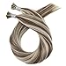 Moresoo I Tip Hair Extensions Human Hair Light Brown with Platinum Blonde Highlight I Tip Human Hair Extensions 16Inch 0.8G/S 50S