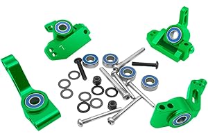 OGUNKE RC Aluminum Front Caster Block&Steering Blocks and Rear Stub Axle Carriers kit with Ball Bearings Upgrade Parts for 1/10 Traxxas 2WD Slash, Stampede, Rustler, Replace 3632 3736 3752 (Green)