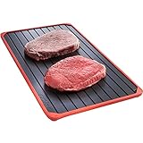 VonShef Defrosting Tray with Red Silicone Border Thaws Frozen Food Faster No Electricity, No Chemicals, No Microwave, Black