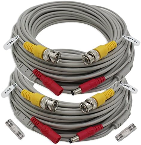 AimHD 2 Pack 60 Feet Each BNC Cable CCTV Camera Video/Power Extension Siamese In-wall Cords Pre-made BNC/DC Connectors All-In-One For HD 720p /960p /1080p DVR Surveillance Recording System-Grey