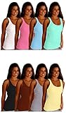Sexy Basics Womens 6 Pack Stretch Ribbed Tank Tops (L 9-11, ASSORTED SOLIDS)