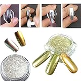 Born Pretty 2 Box Mirror Powder Gold Silver Pigment Nail Glitter Nail Art Chrome Powder with Matching Brushes(Silver+Gold,2Box)
