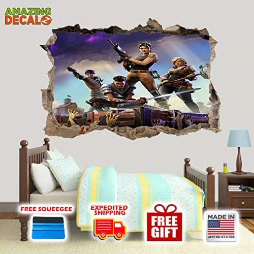 AMAZING DECALZ FORTNITE in Battle Graphic Broken Wall 3D Sticker Decal Removable Mural Decor Art Wallpaper Baby Kids Children Nursery Living Room Peel & Stick Vinyl (X-Large (Height 30"x 45" Wide))