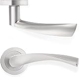 Probrico Brushed Nickel Door Lever Handle Set on Rose Internal Wood Interior view 5