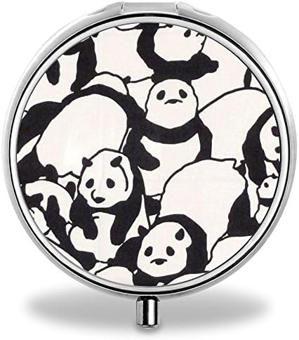 OJanus Round Medicine Case Panda Pile Up Medicine Holder Organizer for Purse Compact 2 Compartments