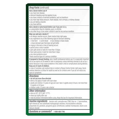 EXCEDRIN EXTRA STRENGTH PAIN RELIEF CAPLETS FOR HEADACHE RELIEF, ACETAMINOPHEN 500MG, ASPIRIN 250MG, CAFFEINE 65MG, PAIN RELIEVER, 200 COUNT