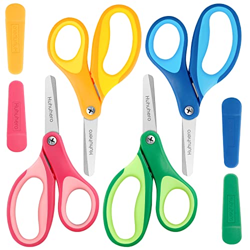 Huhuhero Kids Scissors, 5'' Small Safety Scissors Bulk Blunt Tip Toddler Scissors, Soft Grip Kid