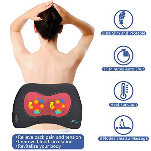 Atsuwell Shiatsu Lower Back Massager with Heat for Chair, Kneading Back Massage Pillow for Back Pain and Numbness Relief in Home Office and Car