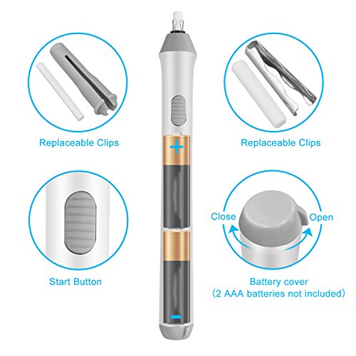 Electric Eraser Kit - XREXS 2 Size Refills Battery Operated Eraser with 22 Eraser Refills (10 Thick and 12 Thin), Auto Pencil Eraser for Students, Artists 2 AAA Batteries not included (white) - Thumbnail 2