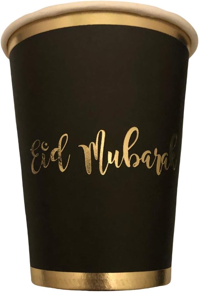 Peacock Supplies - Eid Mubarak Cups (10pk) - Black & Gold