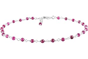 InfinityGemsArt Pink Ruby Gemstone Anklet for Women Dainty Boho Summer Beach Jewelry for Girls Handmade Rosary Charm Ankle Br