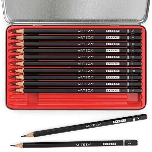 Arteza Professional Drawing Sketch Pencils Set of 12, Medium (6B 4H