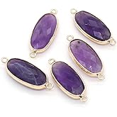 Zotoone Natural Stone Pendants,Gemstones Connector Necklace Links Oval Shape Amazonite Amethysts Crystal Rose Quartz Gemstone Charms Connectors for DIY Jewelry Making 11x27mm (5Pcs Mix Style)