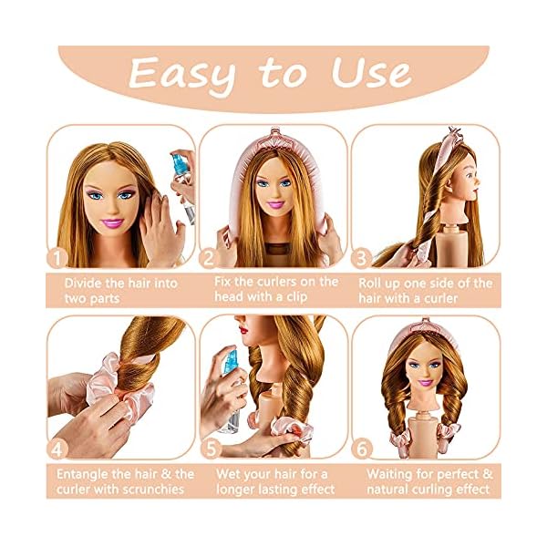 Heatless Curlers Headband for Long Hair, Silk Ribbon Curling Rod Lazy Natural Soft Wave Formers Sleeping Overnight Hair…