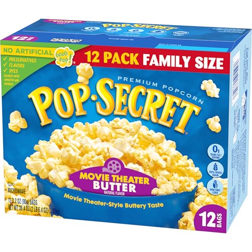 POP SECRET MICROWAVE POPCORN, MOVIE THEATER BUTTER, FLAVOR, 3.2 OZ SHARING BAGS, 12 CT