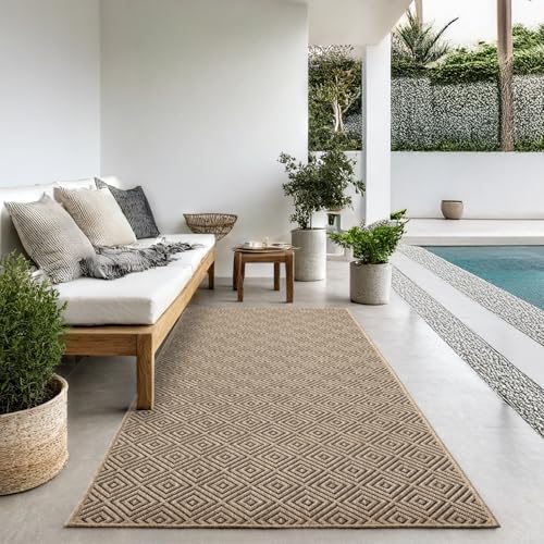 the carpet Kansas Outdoor Teppich – Wetterfester Indoor & Outdoor Teppich im Jute-Look für Balkon, Terrasse, Garten, Wohnzimmer & Esszimmer, pflegelei