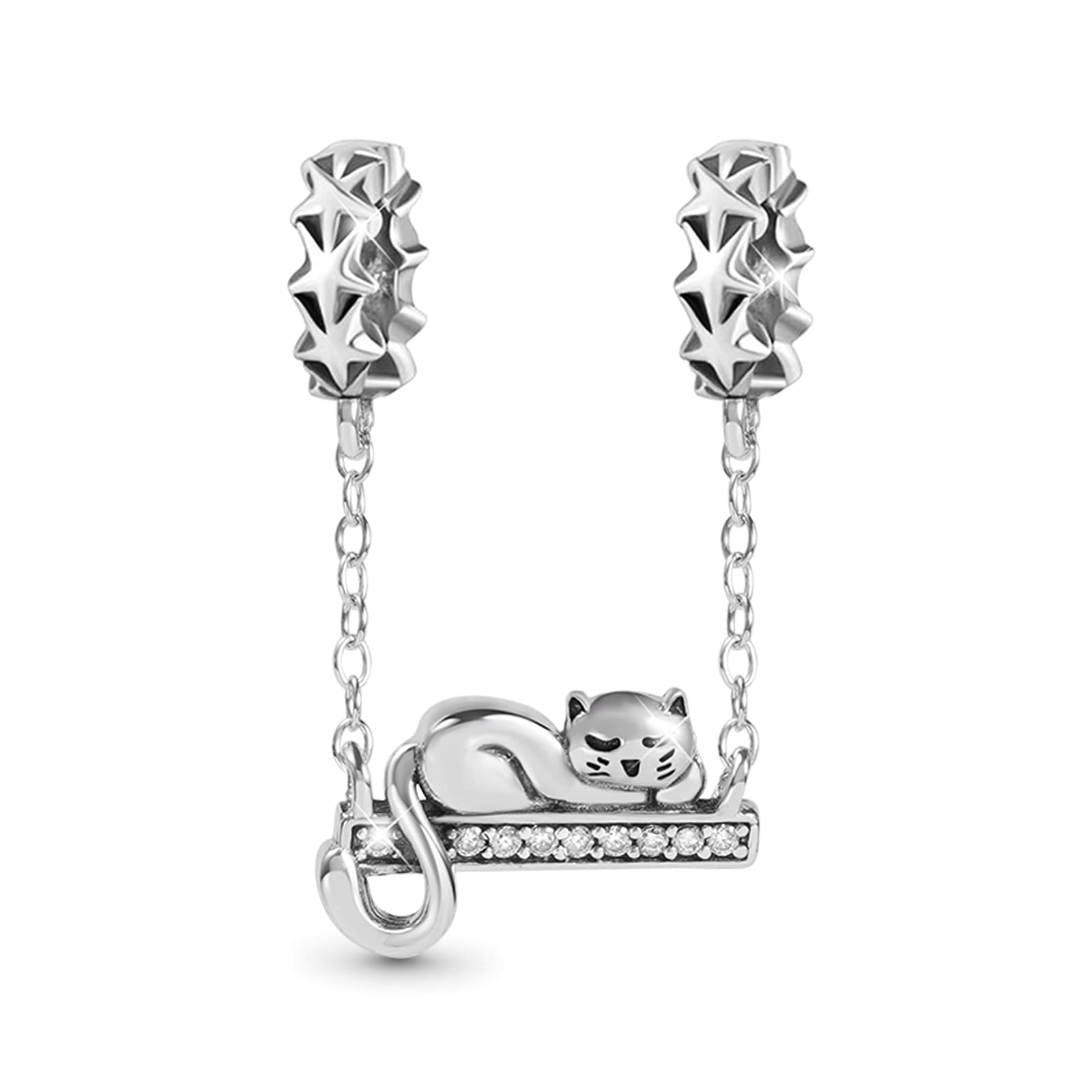 GNOCE Lovely Cat Pendant Charm Sterling Silver Dangle Charm Fit Bracelet/Necklace for Women Girls Wife Daughter