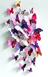 3 X 24Pcs Butterfly New Home Decoration DIY Removable 3D Vivid Special Man-made Lively Butterfly Art DIY Decor Wall Stickers for home Room Pink,Purple