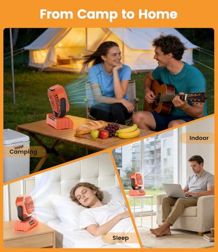 Portable Camping Fan with LED Light USB Rechargeable Fan 20000mAh - Battery Operated Silent Fan for Tent Travel Office Car - Mini Portable Fan with Hook and Base