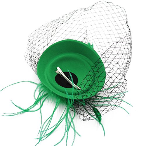 Wheebo Fascinator Hat Flower Feather Mesh Veil Wedding Tea Party Derby Cocktail Hat Headwear for Women Lady Girls (D-Forest Green)