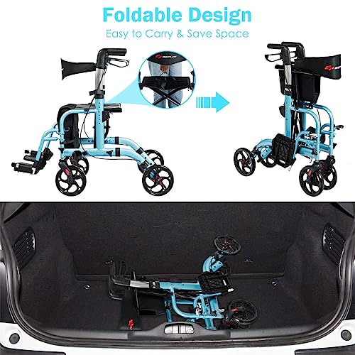 GOPLUS 2 in 1 Rollator Walkers for Seniors, Folding Rollator Walker