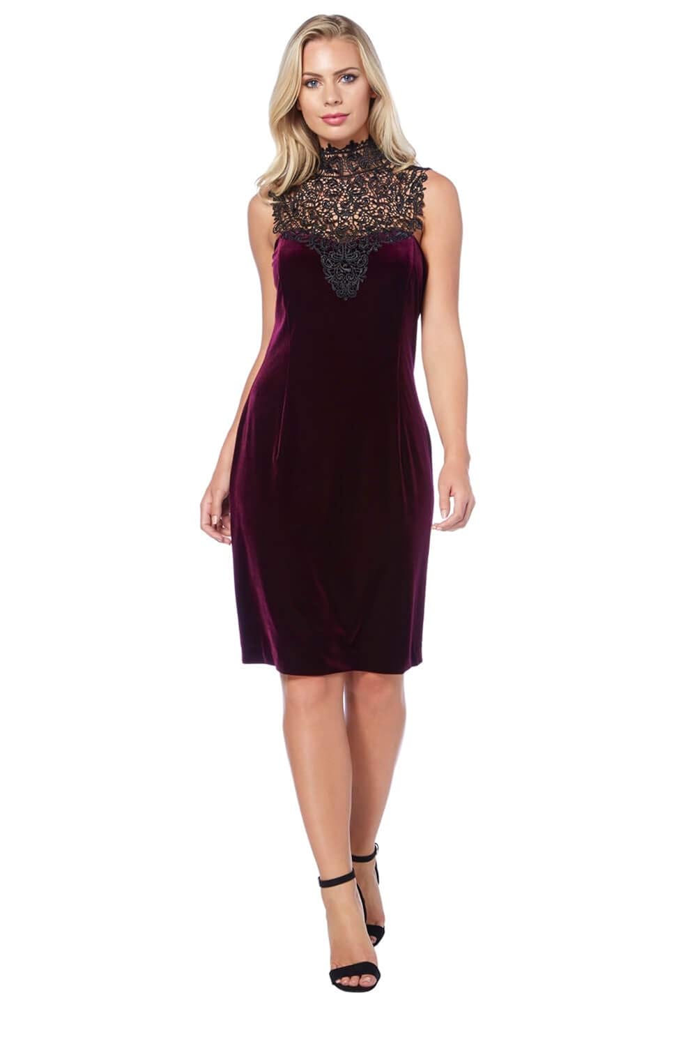 Roman Originals Women's Red Lace Yoke Velvet Dress Ladies Dresses for