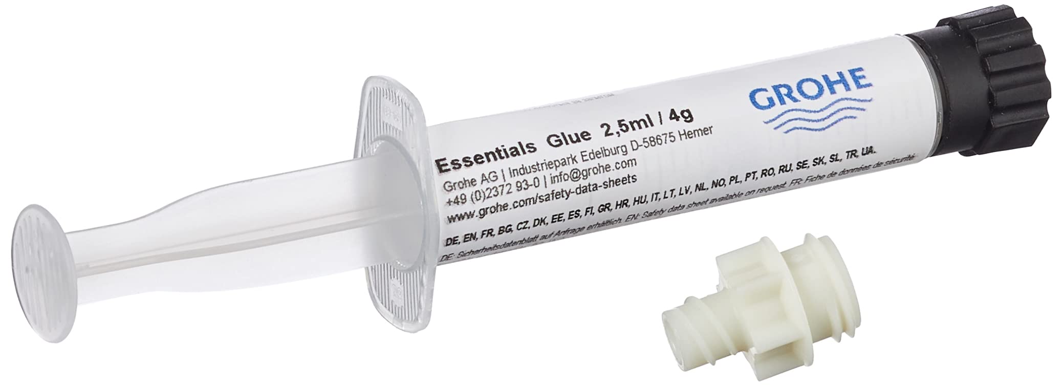 GROHE Glue for Bathroom Accessories - Contains Syringe with Glue and Adapter for the Wall Mounting Plate, Curing Time 24 Hours, 1 Pack is Required for 1 Wall Holder Plate, White, 40915000