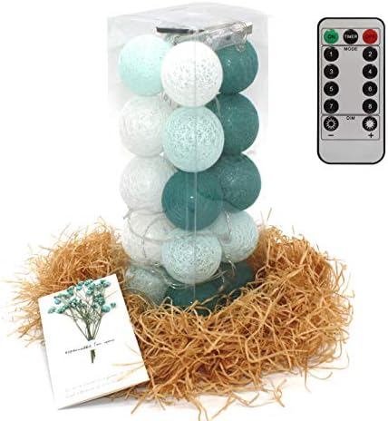 ABAMERICA Cotton Ball String Lights - 8 Modes 10.2 ft LED Waterproof Light for Birthday/Party/Christmas/Halloween/Kids Gift/Night Fairy Lights (USB Powered, Dark Green)