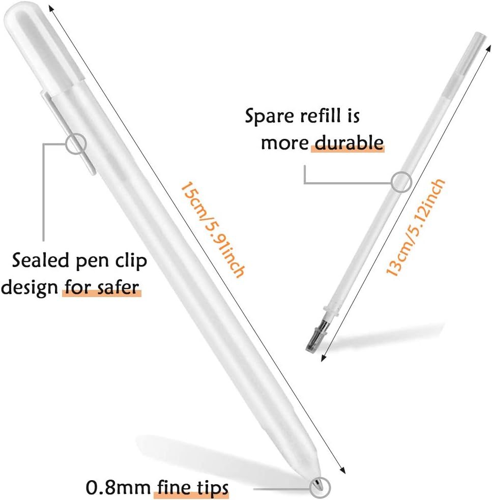 White Gel Pens Set 6 Pieces, 0.8mm Fine Tip Point Sketching Pen Highlight Line Drawing Pens - Image 3