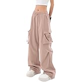 Xinor Baggy Parachute Pants for Womens Wide Leg Cargo Pants Y2k with Pockets Boyfriend Harajuku Streetwear Goth