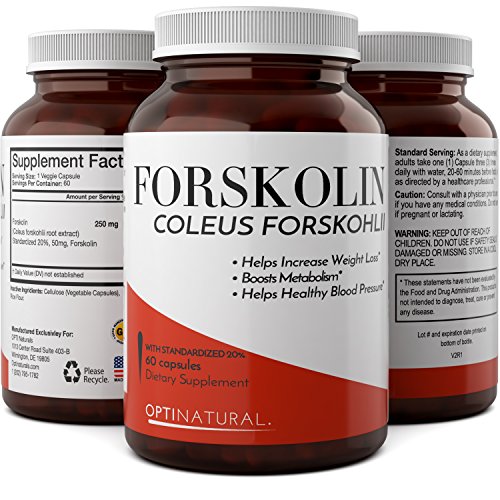 Pure Forskolin Extract Dietary Supplement for Weight Loss - Slimming Capsules for Women & Men - Herbal Fat Burner - 100% Natural and Potent Ingredients - 60 Capsules - U.S. Made By Opti Natural