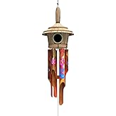 Nalulu Flory Bamboo Wind Chimes - Oustide Outdoor Wooden Windchimes with Birdhouse, Handcrafted with Calming Deep Tones, Ideal Home Decor or Gift for Him and Her