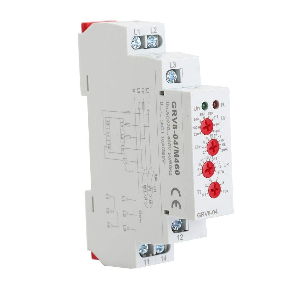 Voltage Monitoring Relay, GRV8-04 3-Phase Voltage Monitoring Relay Phase Sequence Phase Failure Protection M460 35mm DIN rail Mounting