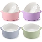 Domensi 4 Sets Kids Porcelain Bowls with Removable Silicone Sleeve 2-in-1 Porcelain Toddler Bowls Microwave Dishwasher Safe Cereal Snack Soup Dishes for Baby Children Feeding Supplies (Macaron Colors)