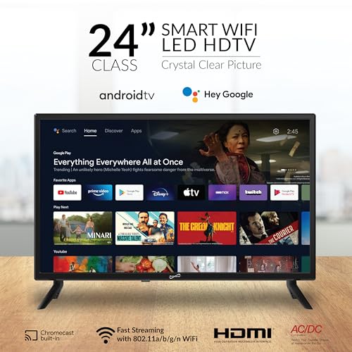 Supersonic SC-2450GTV-A 24-inch DLED Smart HDTV with Google Assistant, ATSC & NTSC System, HDMI USB Input, WiFi, 1080p Resolution, 16.7M Colors,60Hz Refresh Rate, Bluetooth, AC/DC Compatible