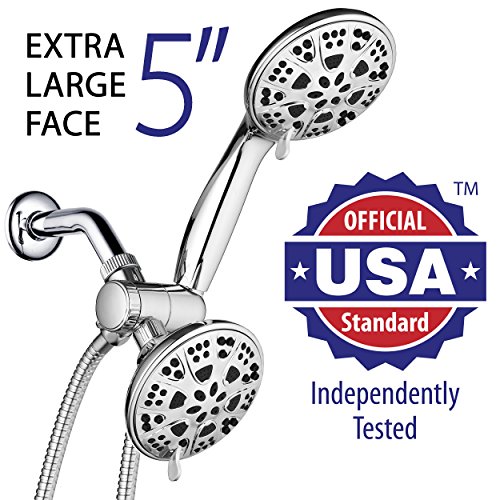 AquaDance Giant 5" 36 Mode All Chrome 3-way High Power Combo. Use Shower Head & Handheld Separately or Together! Officially Independently Tested to Meet Strict US Quality & Performance Standards!