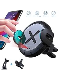KOAKUMA   Soporte de carga para coche inalámbrico con abrazadera automática QI de carga rápida, soporte giratorio de 360 grados, soporte de ventilación para teléfono compatible con iPhone XS Max XS XR X 8 8 Plus, Samsung S10 S10+ S9 S9+ Note9