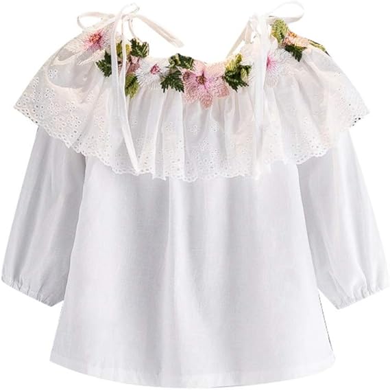 Amazon Urmagicガールズ シャツ ブラウス ホワイト 長袖 花刺繍 ドールカラー 薄地 かわいい 子供服 女の子 夏秋 シャツ ブラウス 通販