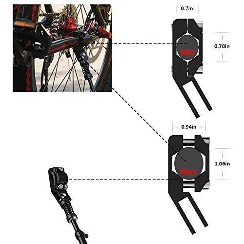Aluminium Alloy Bike Kickstand (for Mountain Bikes, 700 Road Bicycles, Etc) - Fits 20", 24", 26", Adjustable, Black - by YOURSPORT