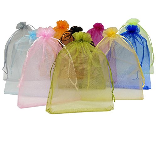 Ankirol 50pcs Large Sheer Organza Favor Bags 6.6x9'' Jewelry Candy Gift Bags Mini Bottle Wine Bags Samples Display Drawstring Pouches (mix)