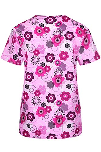 MedPro Women's Printed Medical Scrub Set Mock Wrap Top and Pants Hot Pink S