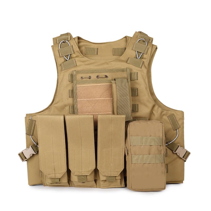 QMFIVE MOLLE RRV Assault Combat Vest with pouch/ Traning Protective Security Vest for Tactical Hunting Airsoft Outdoor (TAN) (TAN)
