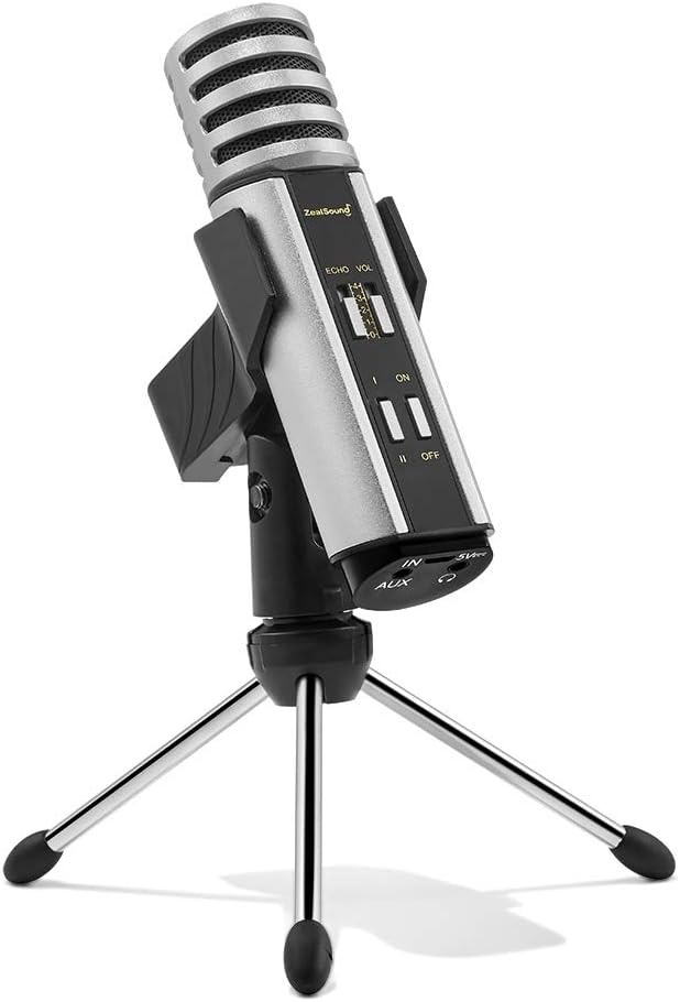 Zealsound コンデンサーマイク スマホ カラオケ 高音質 スタジオ 単一指向性 生放送マイク スタンド付属 調整可能 小型 高感度 集音 ポッドキャスト宅録 録音 シルバー コンデンサ 楽器 音響機器 Amazon