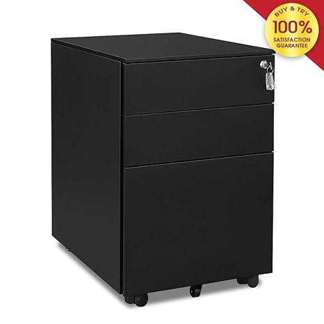 Black With Curved Handle Mooseng 3 Drawer Mobile Pedestal File