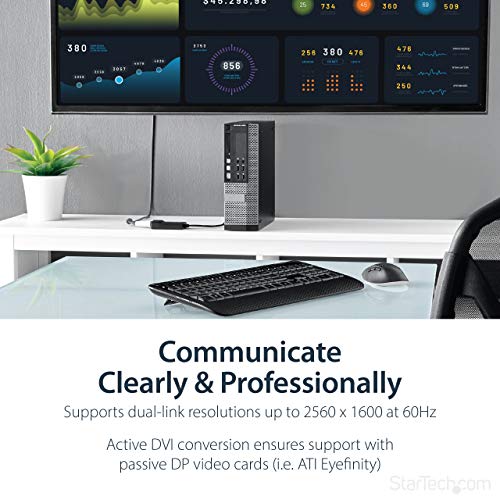 StarTech.com DisplayPort to DVI Adapter  Dual-Link  Active DVI-D Adapter for Your Monitor / Display - USB Powered  2560x1600 (DP2DVID2),Black