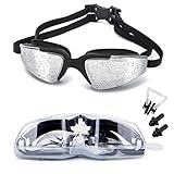 MIGAGA Swim Goggles, Triathlon Glasses ,Anti Fog Cool Design Clear Vision No Leaking UV Protection, Anti-Scratch Swimming Glasses,Free Earplugs And Nose Clip (Black)