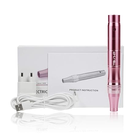 Derma Roller Elektrische Micronadeln Pen 0.25mm-2.0mm Anti Cellulite Falten Akne Narben incl. 2x Aufsatz mit 12 Micronadeln(W