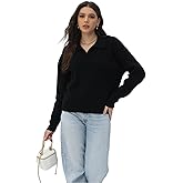 ORQUWEH Women's Polo Sweater V Neck Long Sleeve, Pullover Knit Sweaters for Women Lapel Collar